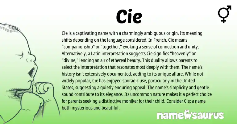 Infographic about Cie name meaning, Cie is a name from Latin, French origin(s).