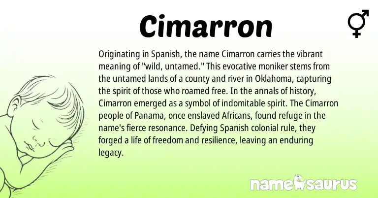 Infographic about Cimarron name meaning, Cimarron is a name from Spanish origin(s).