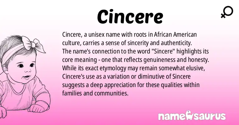 Infographic about Cincere name meaning, Cincere is a name from African American origin(s).