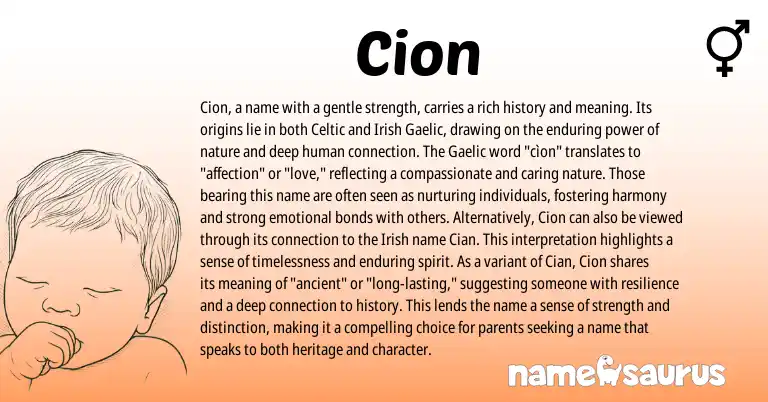 Infographic about Cion name meaning, Cion is a name from Gaelic, Celtic origin(s).