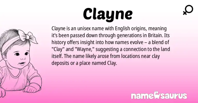 Infographic about Clayne name meaning, Clayne is a name from English origin(s).