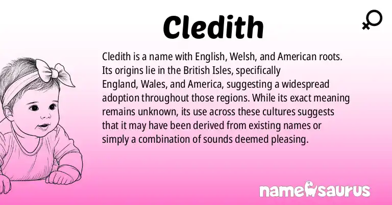 Infographic about Cledith name meaning, Cledith is a name from English (British), Welsh, American origin(s).