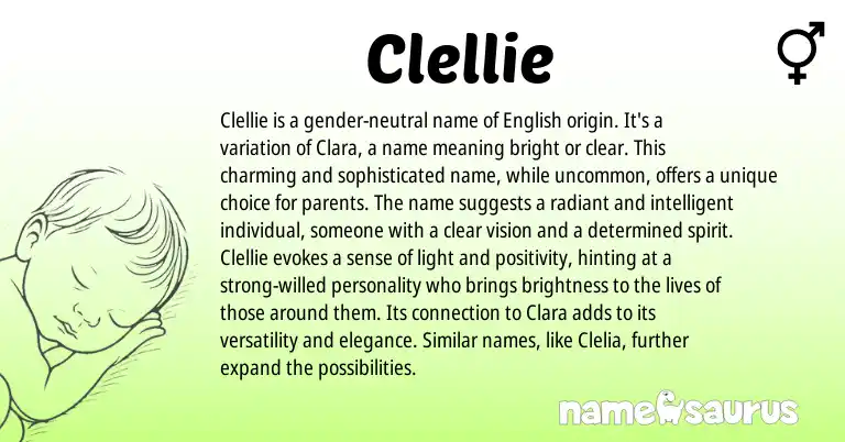 Infographic about Clellie name meaning, Clellie is a name from English origin(s).