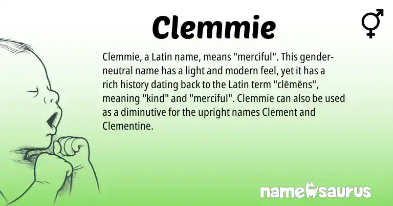 Infographic about Clemmie name meaning, Clemmie is a name from Latin origin(s).