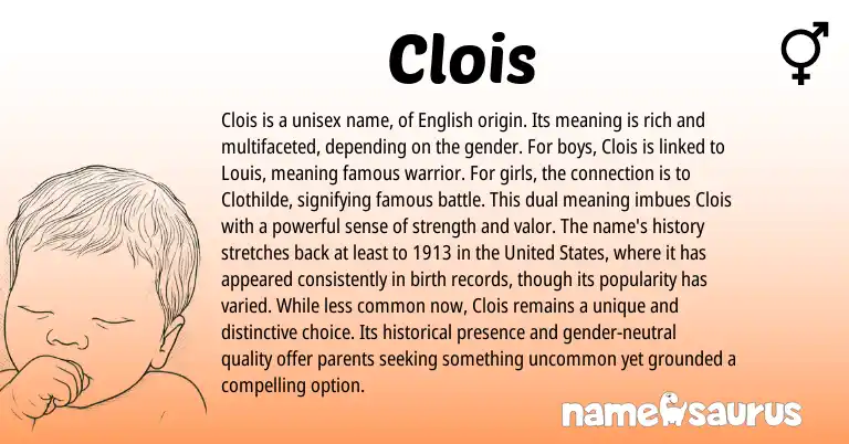 Infographic about Clois name meaning, Clois is a name from English origin(s).