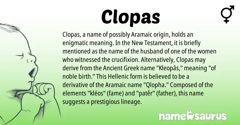 Infographic about Clopas name meaning, Clopas is a name from Aramaic, Ancient Greek origin(s).