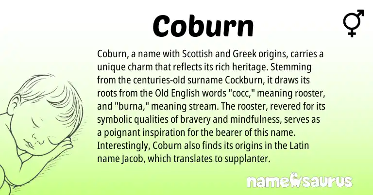 Infographic about Coburn name meaning, Coburn is a name from Old English, Latin, Scottish, Greek origin(s).
