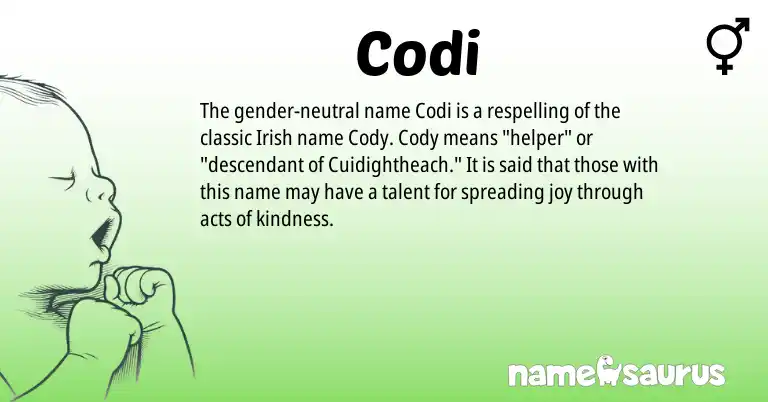 Infographic about Codi name meaning, Codi is a name from Irish origin(s).