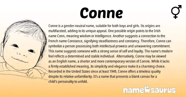 Infographic about Conne name meaning, Conne is a name from French, Irish origin(s).