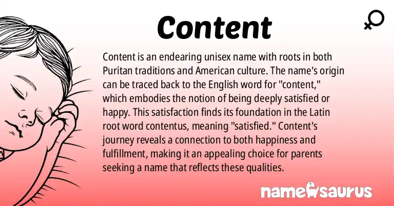 Infographic about Content name meaning, Content is a name from English (Puritan), American origin(s).