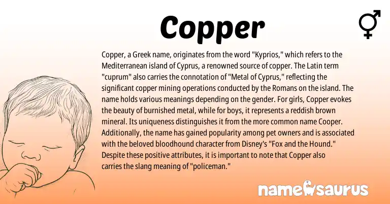 Infographic about Copper name meaning, Copper is a name from Cyprus, Latin, Greek origin(s).