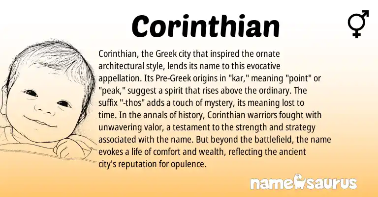 Infographic about Corinthian name meaning, Corinthian is a name from Greek origin(s).