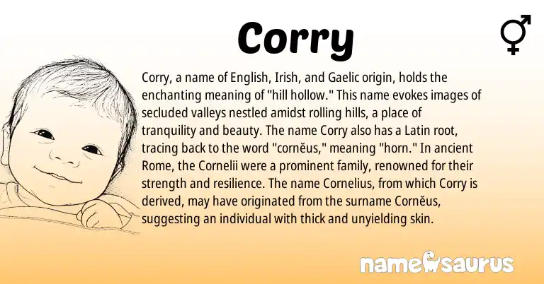Infographic about Corry name meaning, Corry is a name from Irish, English, Latin, Gaelic origin(s).