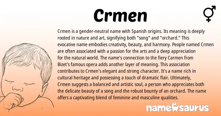Infographic about Crmen name meaning, Crmen is a name from Spanish origin(s).