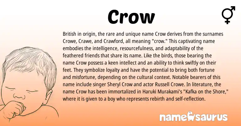 Infographic about Crow name meaning, Crow is a name from British origin(s).