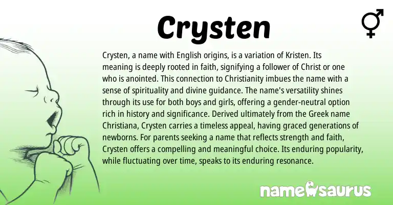 Infographic about Crysten name meaning, Crysten is a name from Scandinavian, English origin(s).