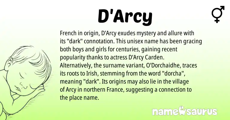 Infographic about D'Arcy name meaning, D'Arcy is a name from Irish, French origin(s).
