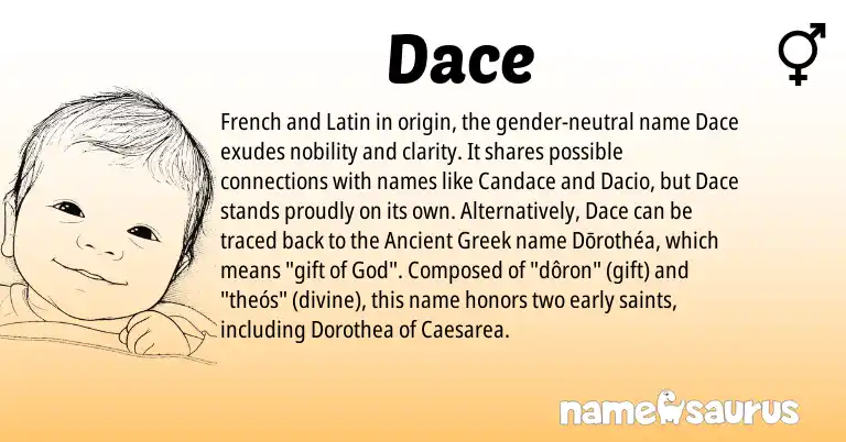 Infographic about Dace name meaning, Dace is a name from Ancient Greek, French, Latin origin(s).