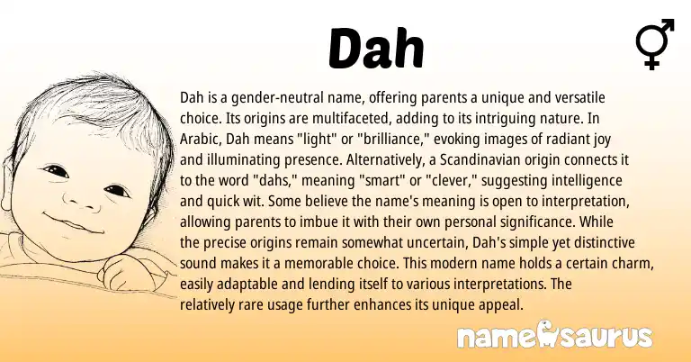 Infographic about Dah name meaning, Dah is a name from Scandinavian, Arabic origin(s).