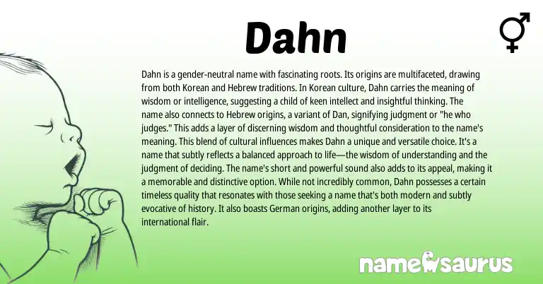 Infographic about Dahn name meaning, Dahn is a name from Korean, Hebrew origin(s).