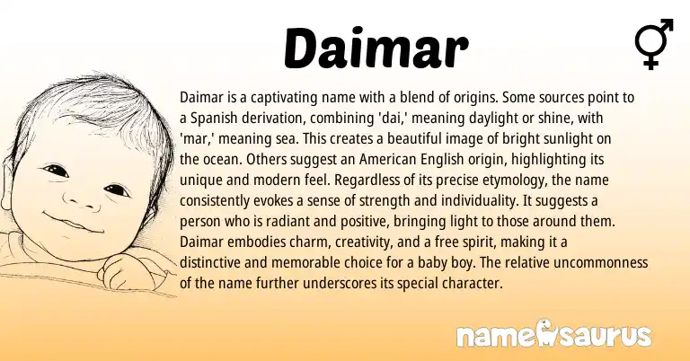 Infographic about Daimar name meaning, Daimar is a name from Spanish origin(s).