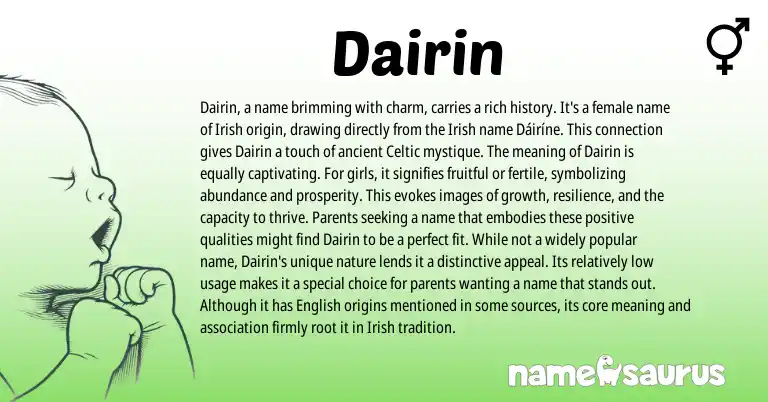 Infographic about Dairin name meaning, Dairin is a name from Irish origin(s).
