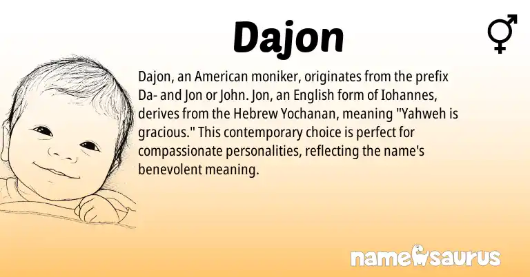 Infographic about Dajon name meaning, Dajon is a name from English, American, Hebrew origin(s).