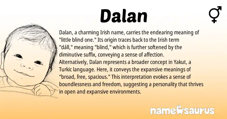 Infographic about Dalan name meaning, Dalan is a name from Irish, Yakut origin(s).