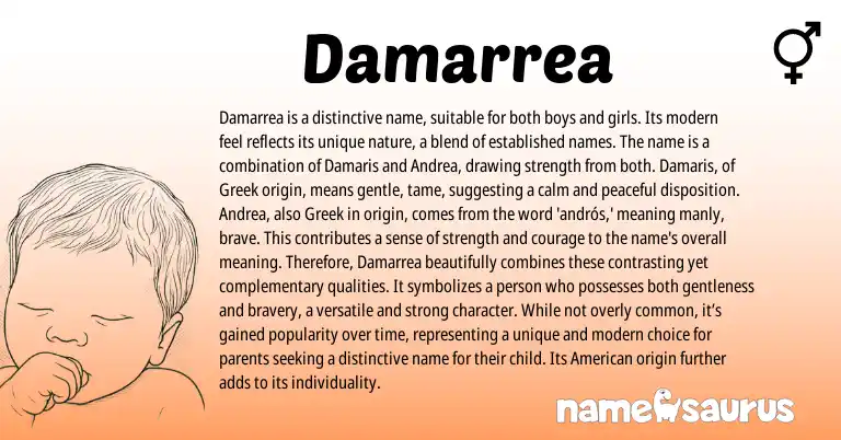 Infographic about Damarrea name meaning, Damarrea is a name from Greek origin(s).