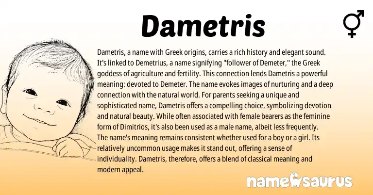 Infographic about Dametris name meaning, Dametris is a name from Greek origin(s).
