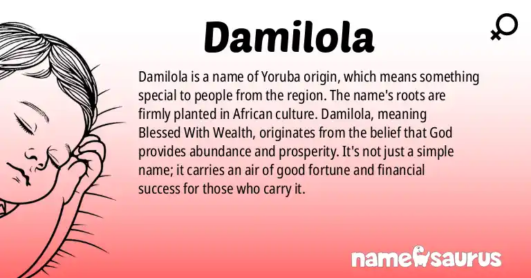Infographic about Damilola name meaning, Damilola is a name from Yoruba, African - Yoruba origin(s).