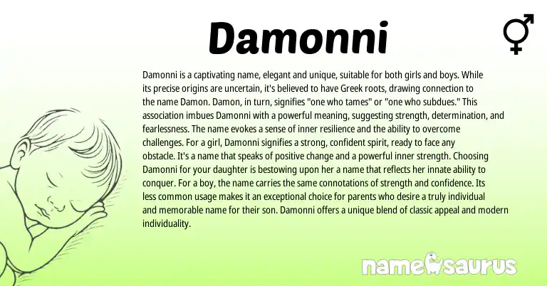 Infographic about Damonni name meaning, Damonni is a name from Greek origin(s).