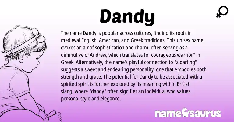 Infographic about Dandy name meaning, Dandy is a name from Medieval English, American, Greek, Scottish origin(s).