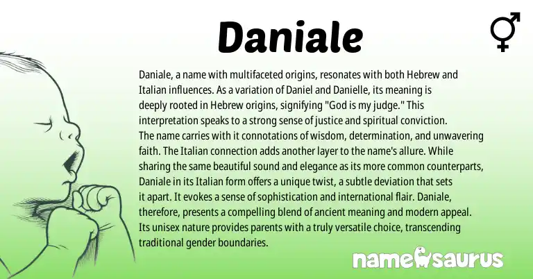 Infographic about Daniale name meaning, Daniale is a name from Hebrew origin(s).