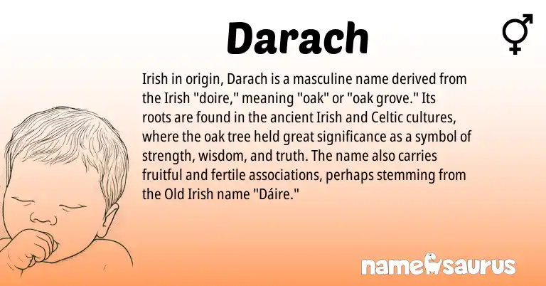 Infographic about Darach name meaning, Darach is a name from Irish, Celtic, Old Irish origin(s).