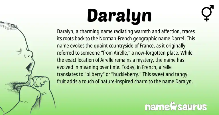 Infographic about Daralyn name meaning, Daralyn is a name from French, Norman origin(s).