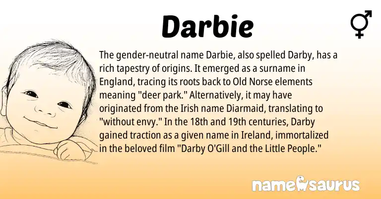Infographic about Darbie name meaning, Darbie is a name from Irish, Old Norse, Ireland, England origin(s).