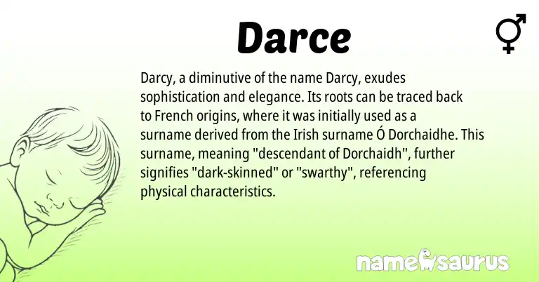 Infographic about Darce name meaning, Darce is a name from Irish, French origin(s).