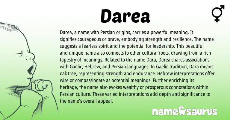 Infographic about Darea name meaning, Darea is a name from Persian origin(s).