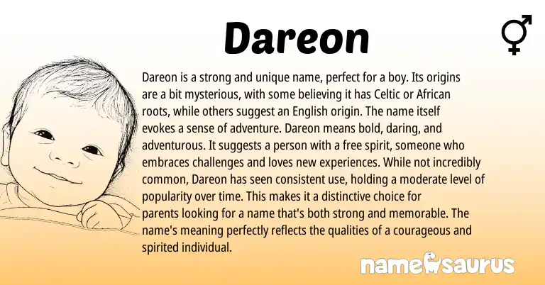 Infographic about Dareon name meaning, Dareon is a name from African, Celtic origin(s).