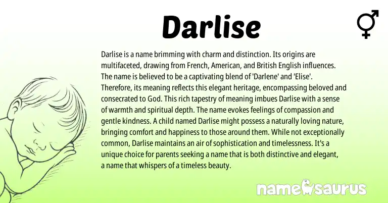 Infographic about Darlise name meaning, Darlise is a name from French origin(s).
