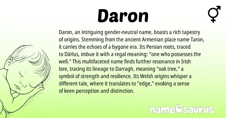 Infographic about Daron name meaning, Daron is a name from Irish, Armenian, Persian, Welsh origin(s).