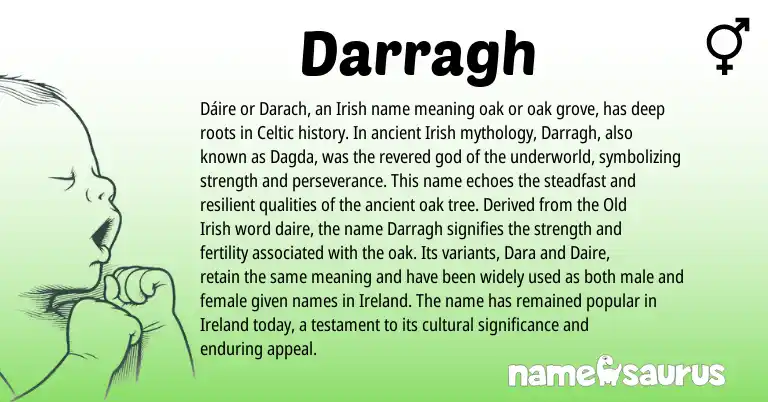 Infographic about Darragh name meaning, Darragh is a name from Irish, Ireland, Celtic, Old Irish origin(s).