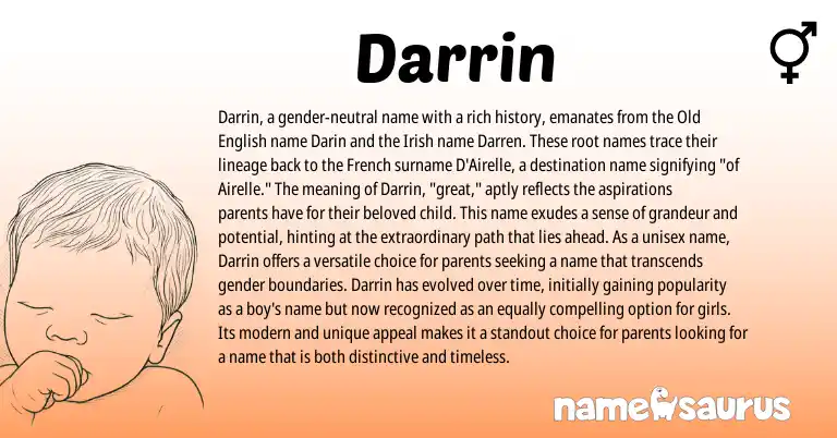 Infographic about Darrin name meaning, Darrin is a name from Irish, Old English, French origin(s).