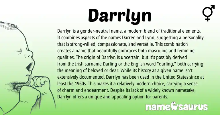 Infographic about Darrlyn name meaning, Darrlyn is a name from American origin(s).