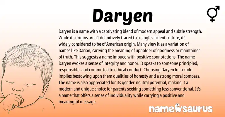Infographic about Daryen name meaning, Daryen is a name from American origin(s).