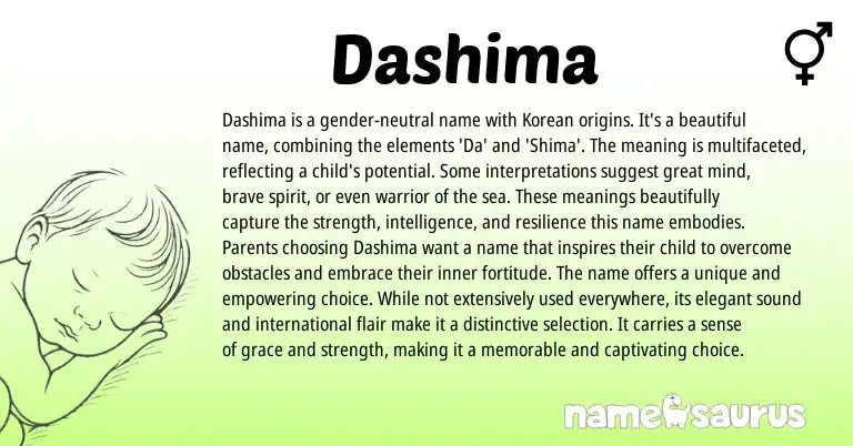 Infographic about Dashima name meaning, Dashima is a name from Korean origin(s).