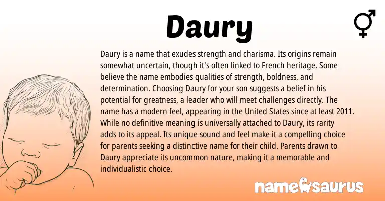 Infographic about Daury name meaning, Daury is a name from French origin(s).
