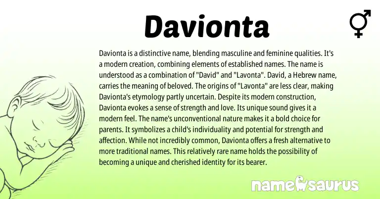 Infographic about Davionta name meaning, Davionta is a name from Hebrew, American origin(s).