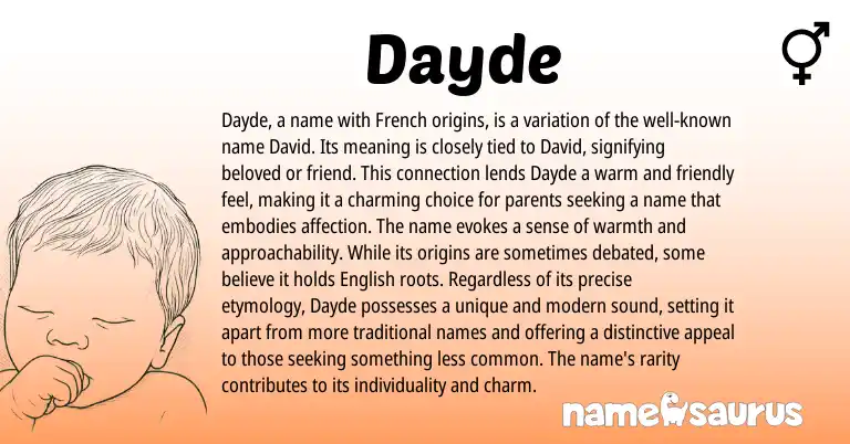 Infographic about Dayde name meaning, Dayde is a name from French, Hebrew origin(s).